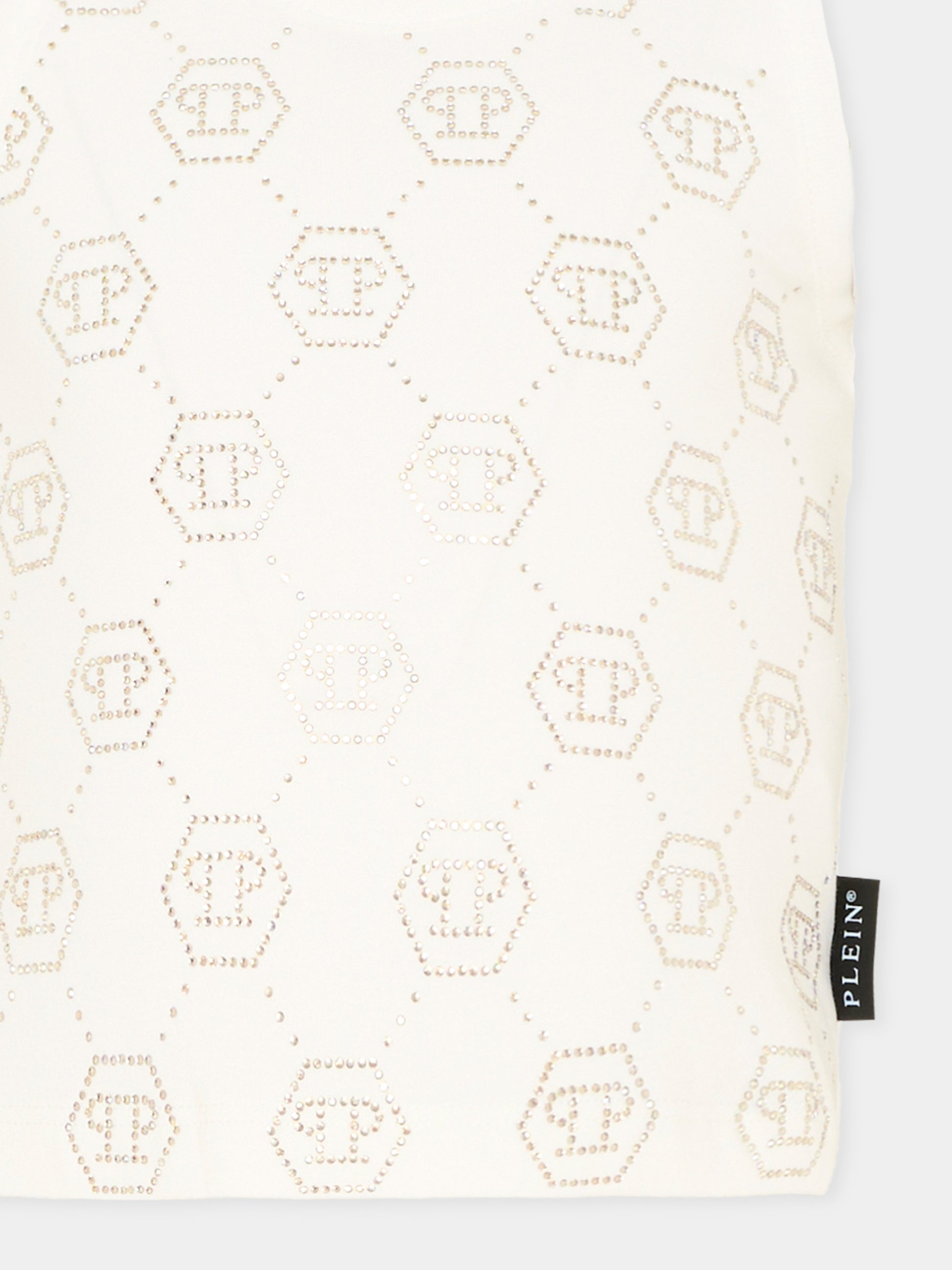 Top bianco per bambina con loghi strass,Philipp Plein Junior,S6PHJGTA189 002
