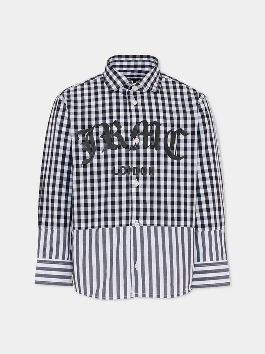 Camicia nera per bambino con logo,Richmond,RBA25033CA MICRO STRIPES