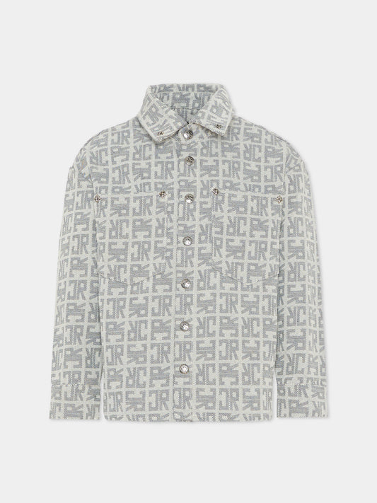 Camicia grigia per bambino con logo,Richmond,RBA25133CA JR MONOGRAM GREY