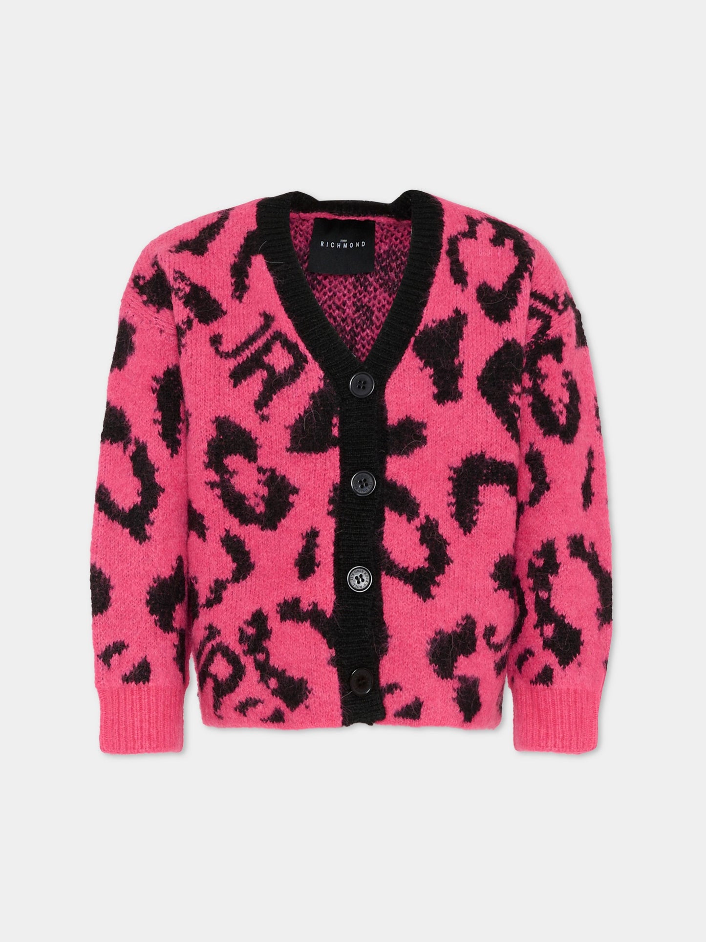 Cardigan fucsia per bambina con stampa animalier,Richmond,RGA25047CD HONEYSUCKLE SPOTTED
