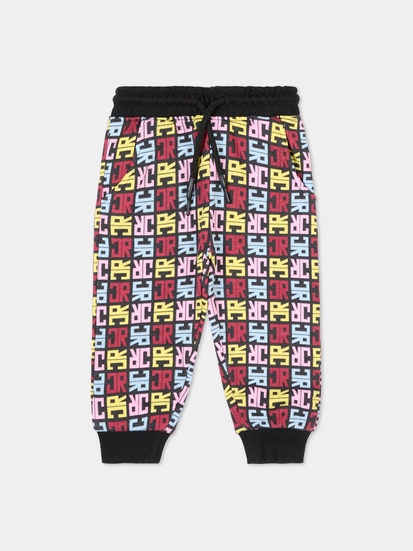 Pantaloni neri per neonata con logo all over,Richmond,RIA25084PA JR M.MULTICOLOR/BLK