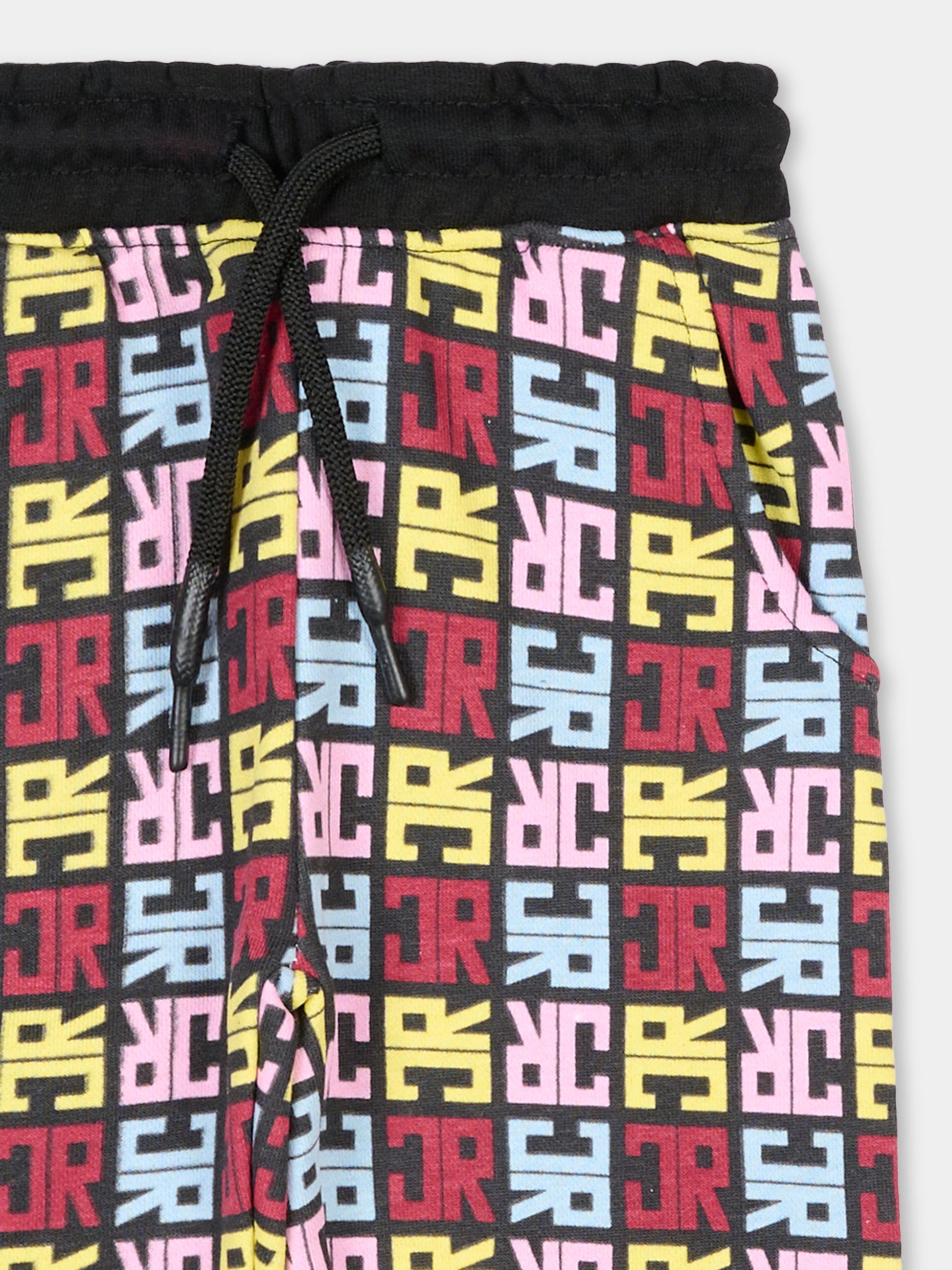 Pantaloni neri per neonata con logo all over,Richmond,RIA25084PA JR M.MULTICOLOR/BLK