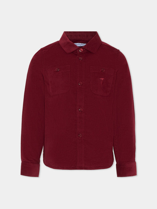 Camicia bordeaux per bambino con logo,Trussardi Junior,TBA25029CA NEW MAROON