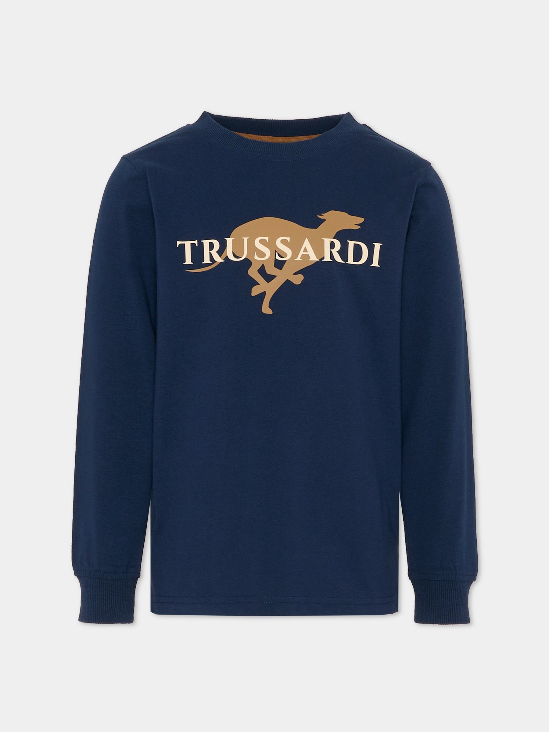 T-shirt blu per bambino con logo,Trussardi Junior,TBA25067TS PEACOAT