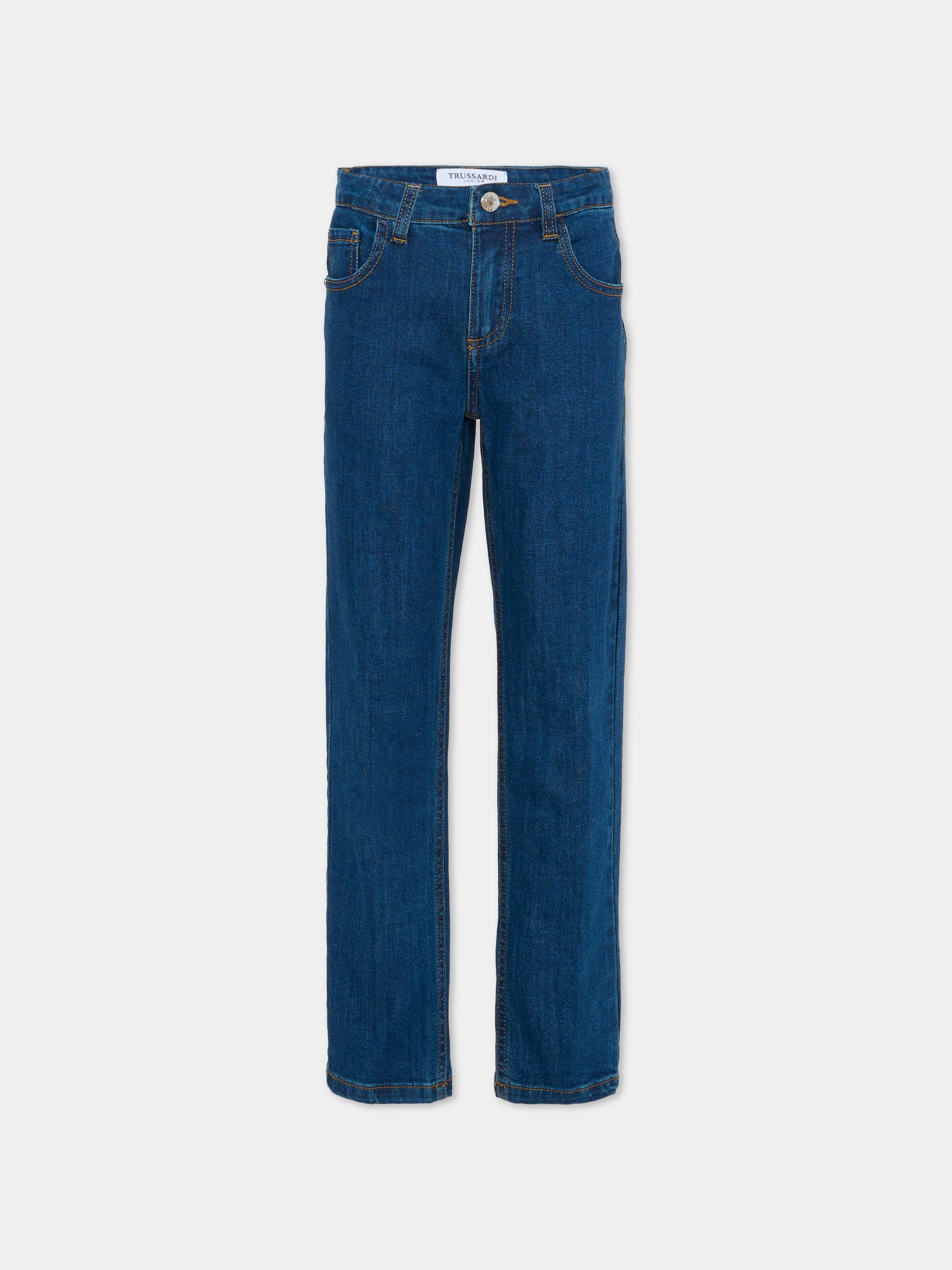 Jeans denim per bambino con logo,Trussardi Junior,TBA25074JE DENIM BLUE MEDIUM
