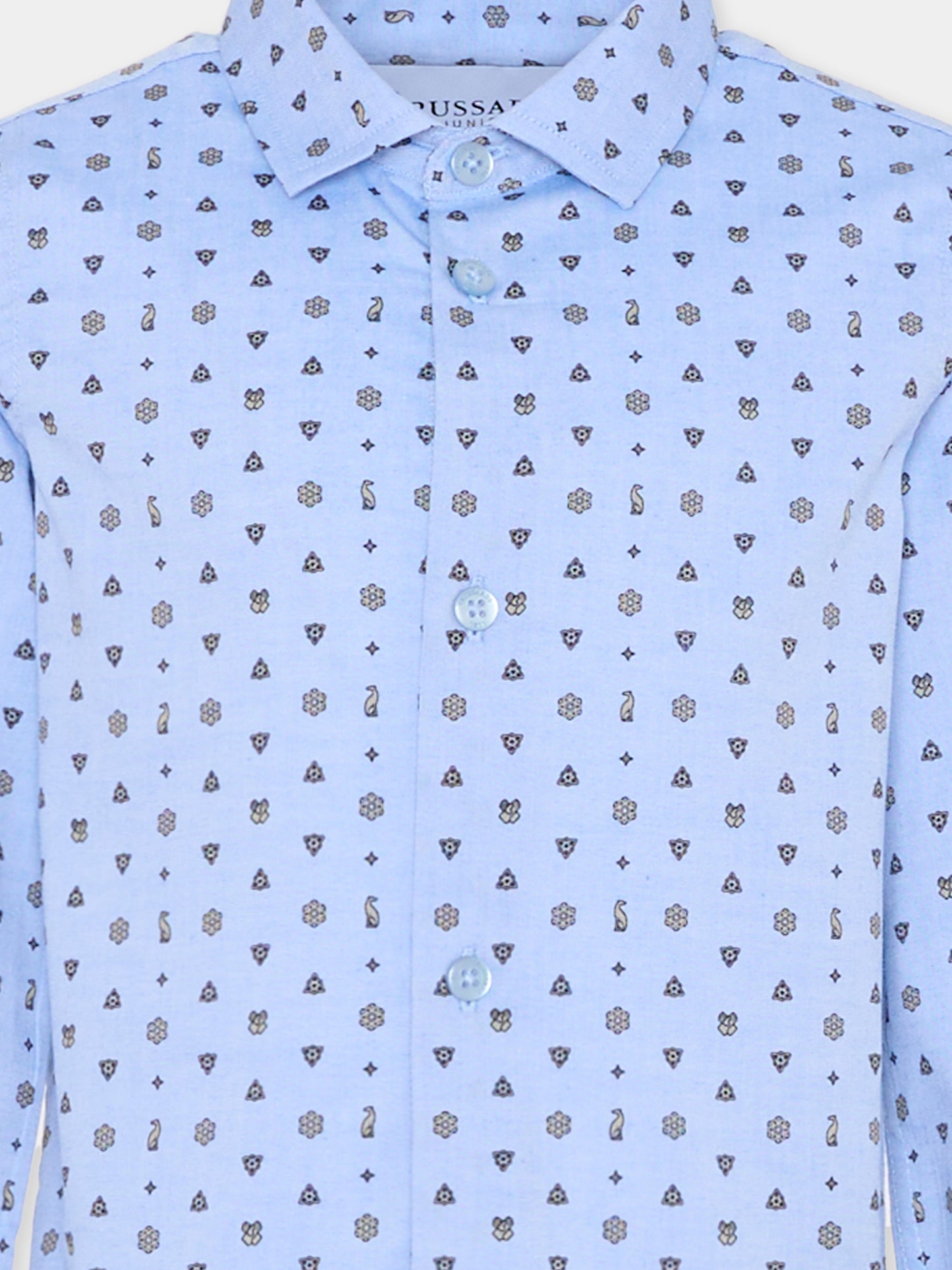 Camicia celeste per bambino con logo all over,Trussardi Junior,TBA25127CA FLOWERS BOY