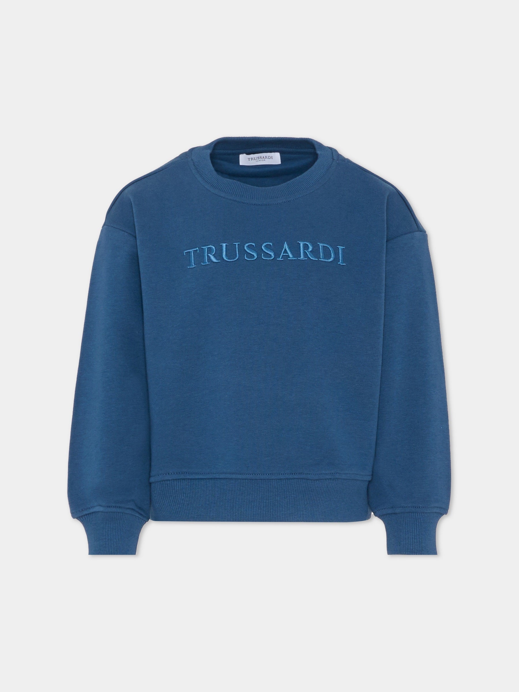 Felpa blu per bambina con logo,Trussardi Junior,TGA25021FE SARGASSO SEA
