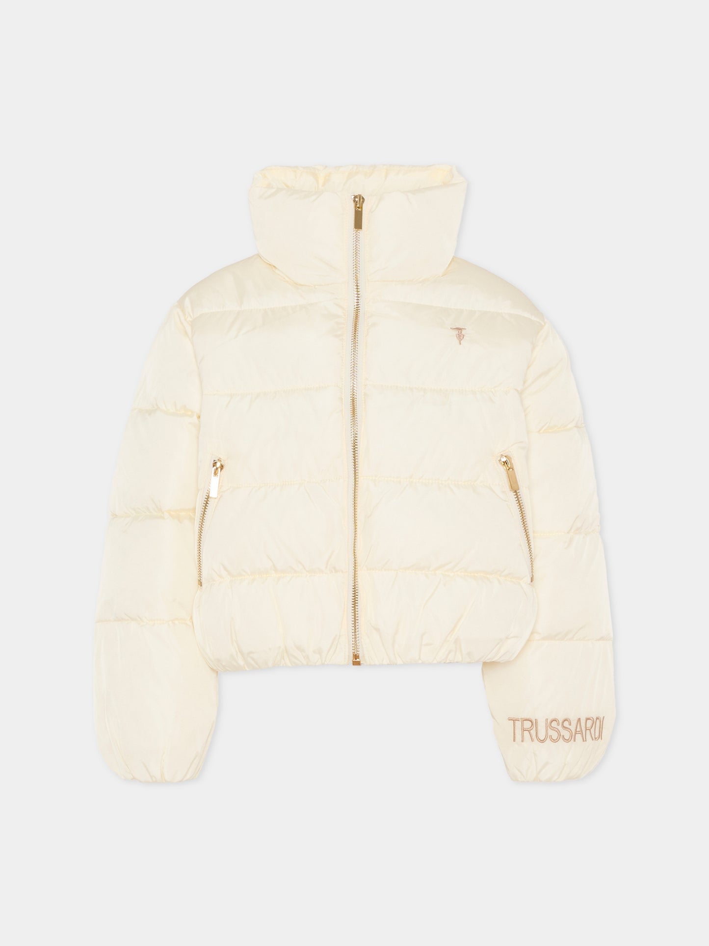 Piumino avorio per bambina con logo,Trussardi Junior,TGA25117PI GREY LIGHT