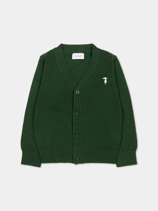 Cardigan verde per neonato con logo,Trussardi Junior,TIA25021CD IVY DARK