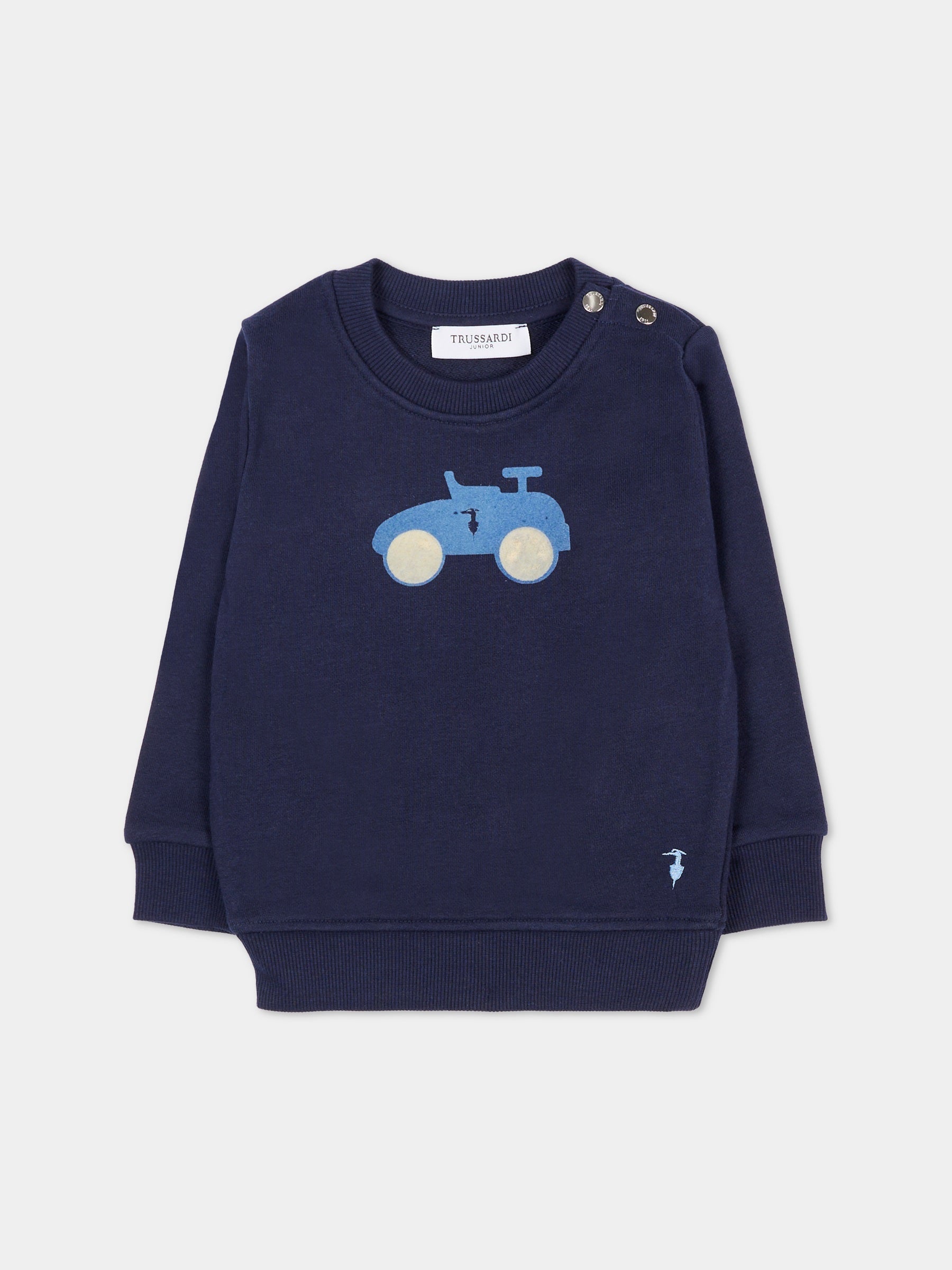 Felpa blu per neonato con automobile,Trussardi Junior,TIA25117FE PEACOAT