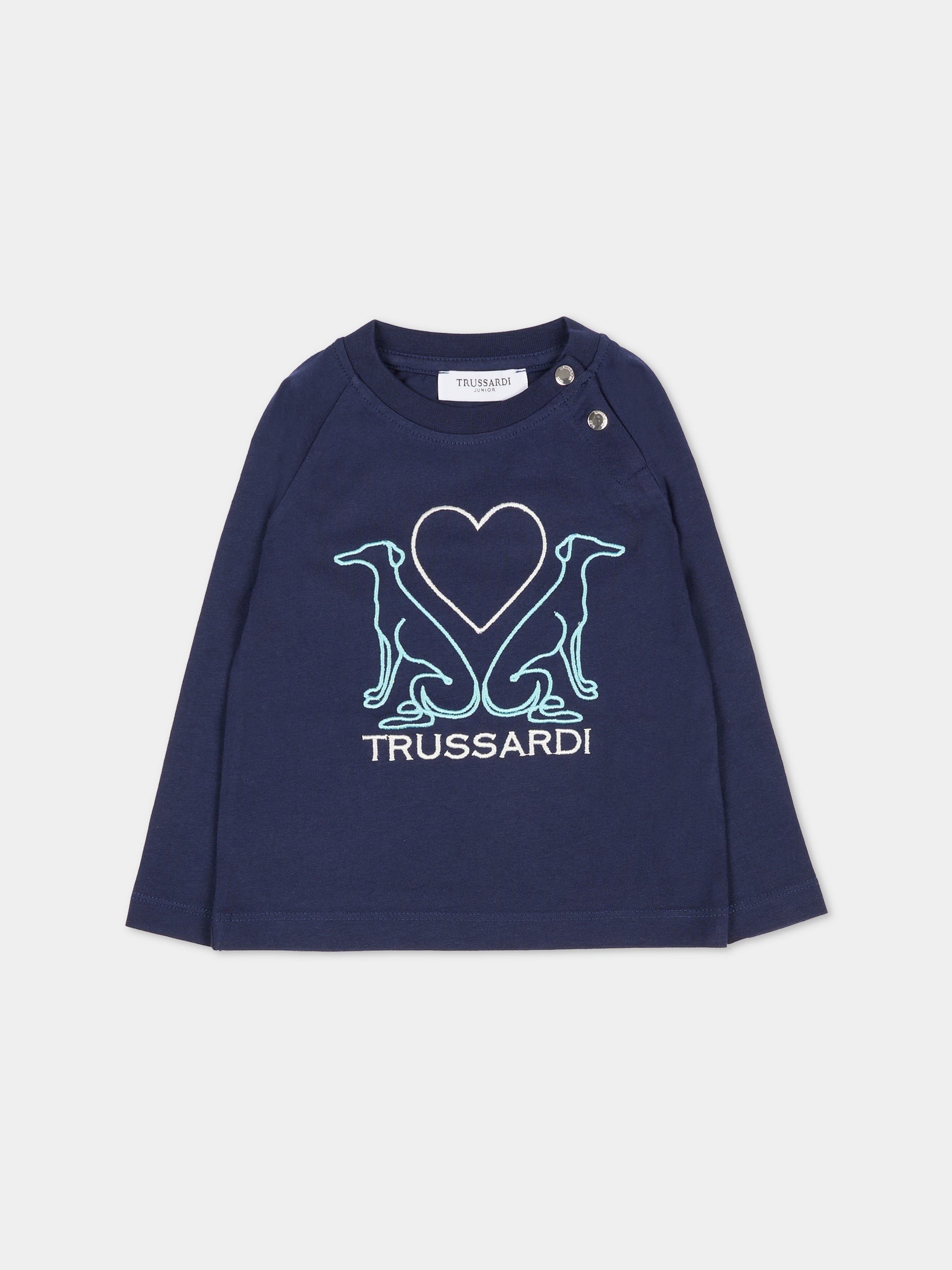 T-shirt blu per  neonata con logo e cuore,Trussardi Junior,TIA25159TS PEACOAT