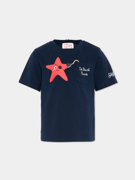 T-Shirt blu Eddy per bambino con stella marina,Mc2 Saint Barth,EDD0001 01944L