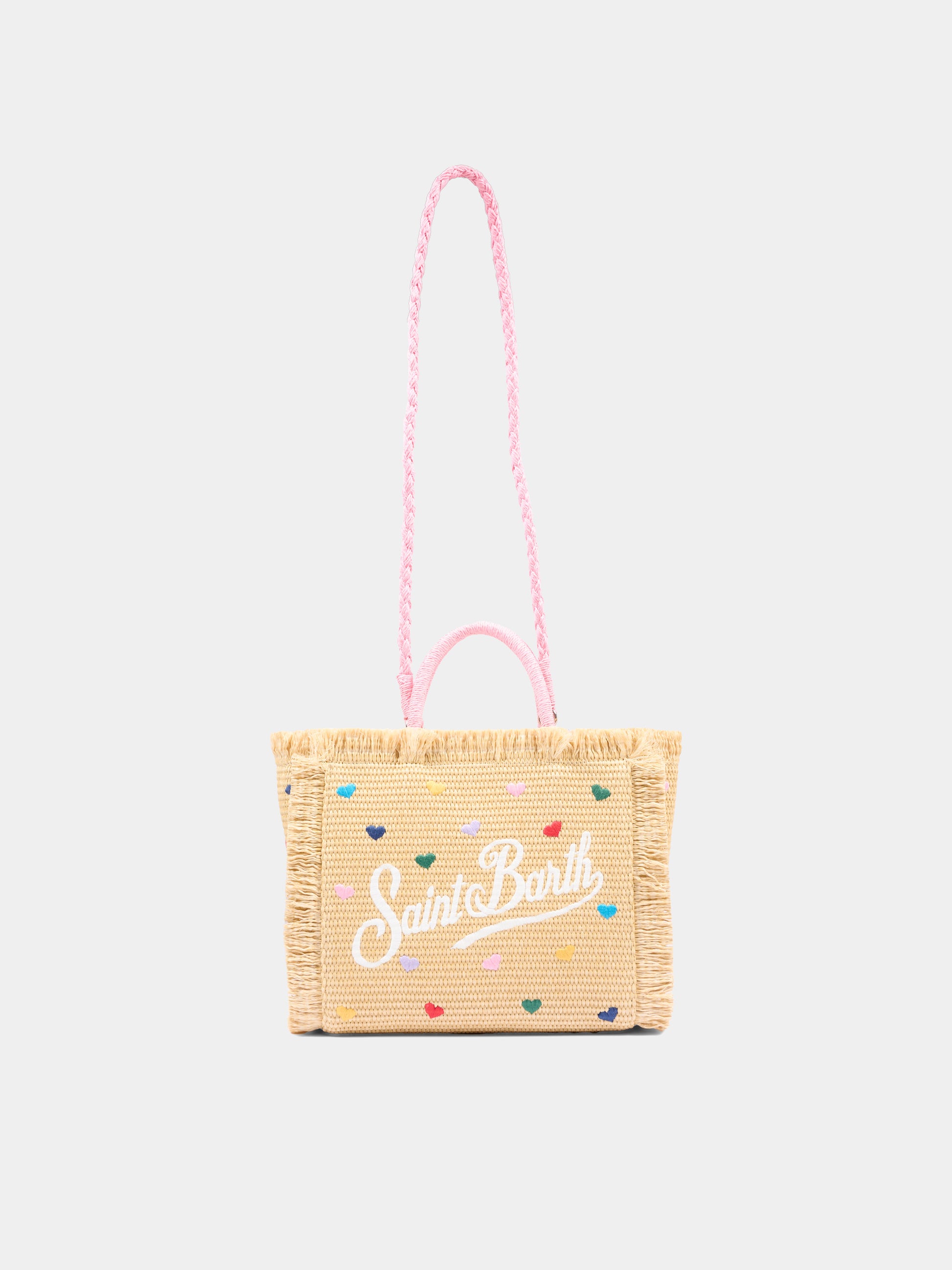 Borsa mare beige Colette Straw per bambina con cuori,Mc2 Saint Barth,COL0017 00344L
