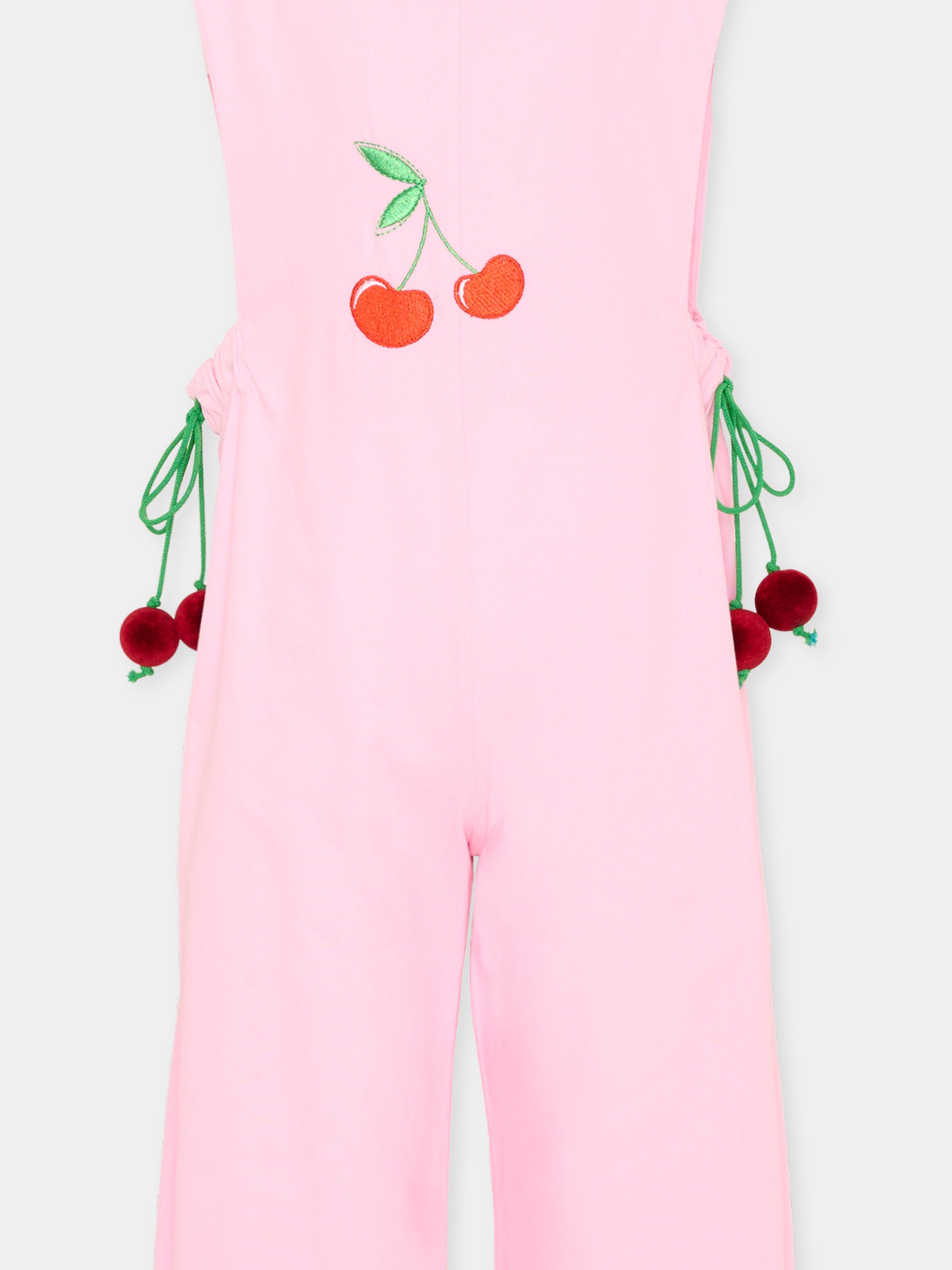 Salopette rosa per bambina,Pangolini Kids,JUMPSUIT WITH CHERRY
