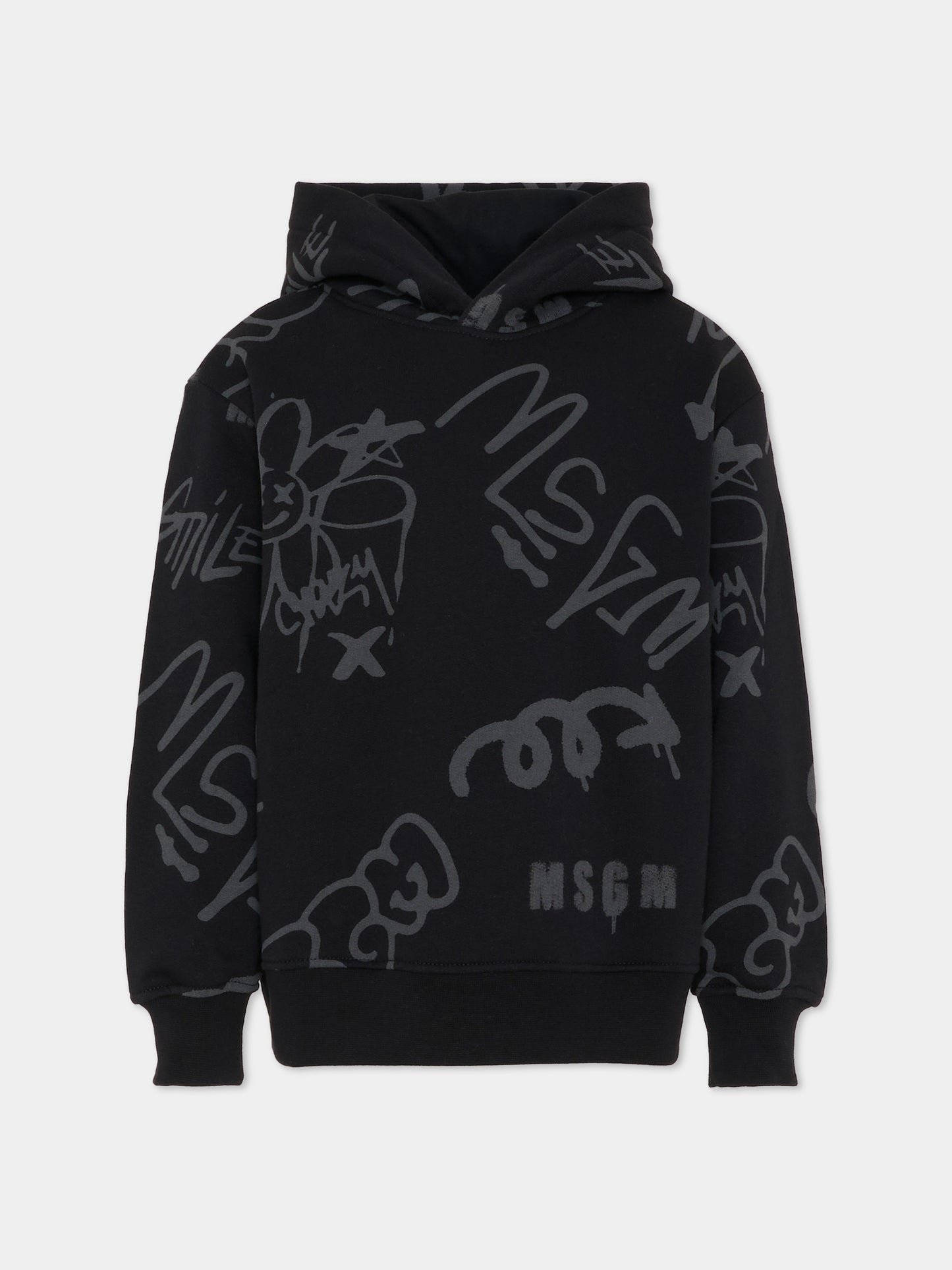 Felpa nera per bambino con stampa graffiti,Msgm Kids,F5MSJBHS246 110