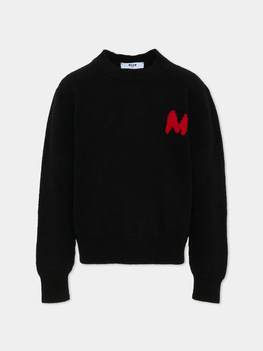 Maglione nero per bambino con lettera,Msgm Kids,F5MSJBJP236 110