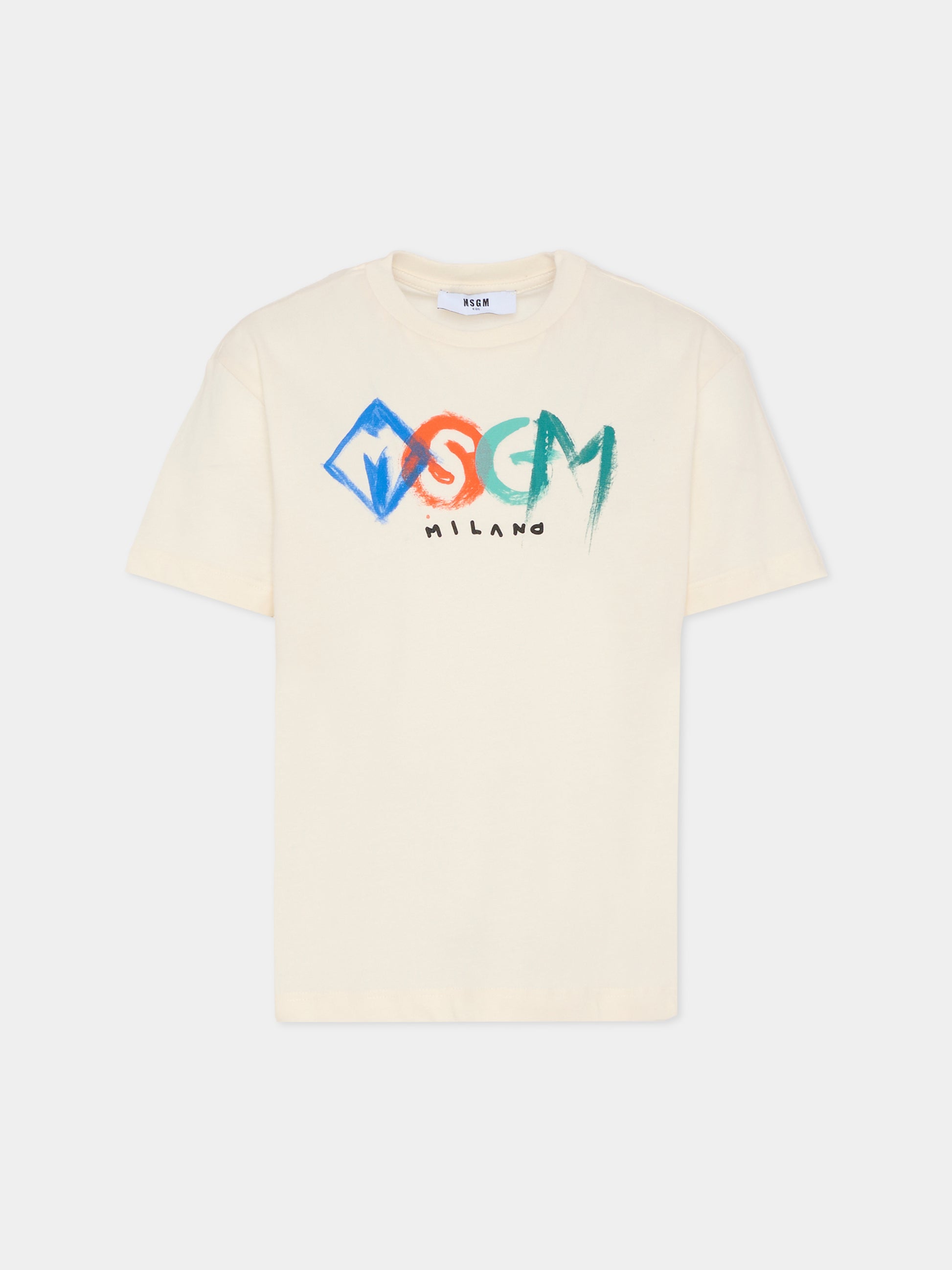 T-shirt avorio per bambino con logo,Msgm Kids,F5MSJBTH249 013