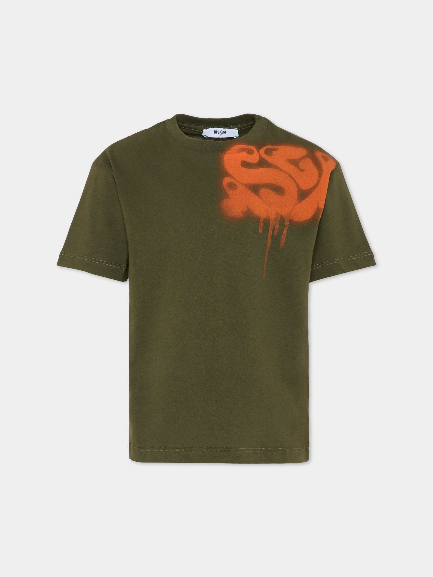 T-shirt verde per bambino con logo,Msgm Kids,F5MSJBTH301 082