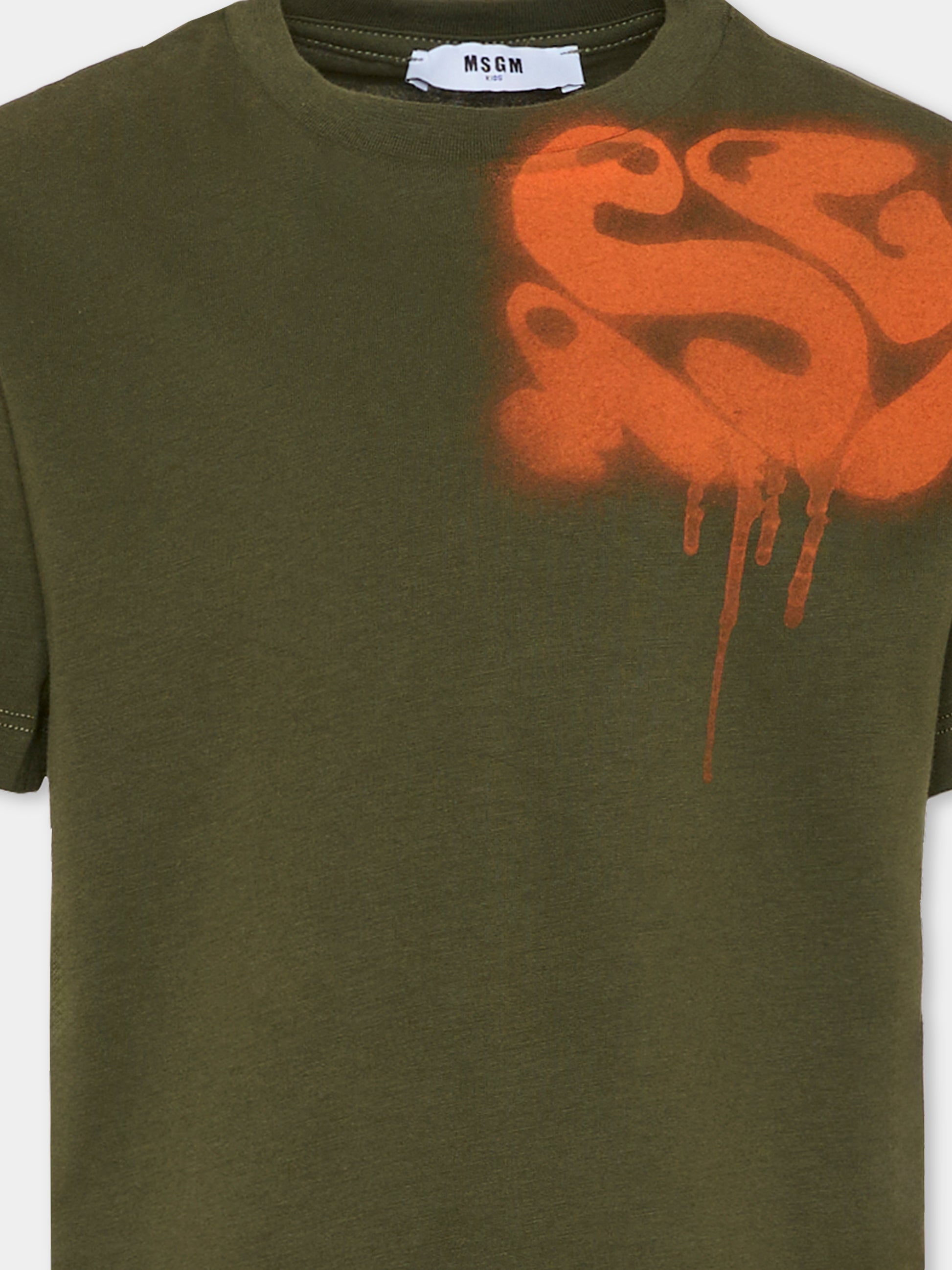 T-shirt verde per bambino con logo,Msgm Kids,F5MSJBTH301 082