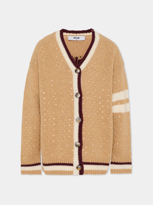 Cardigan beige per bambina con borchie,Msgm Kids,F5MSJGCA081 MS049