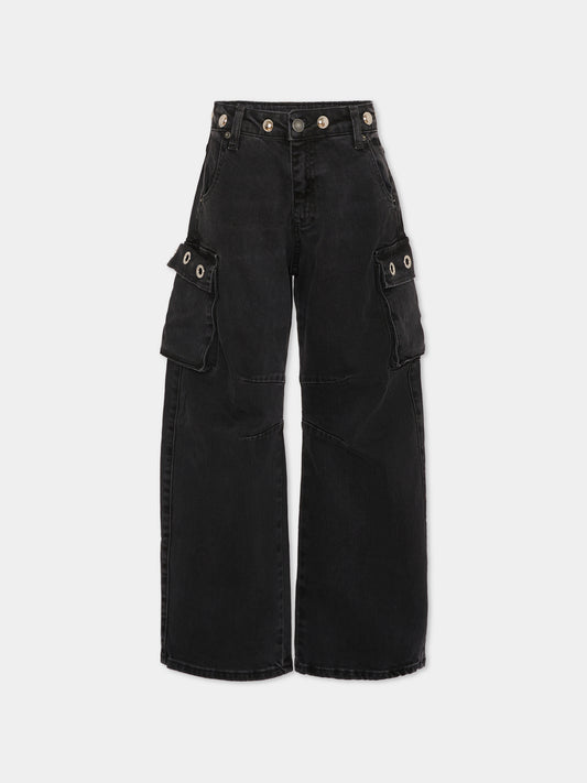 Jeans neri per bambina con borchie,Msgm Kids,F5MSJGDP034 110