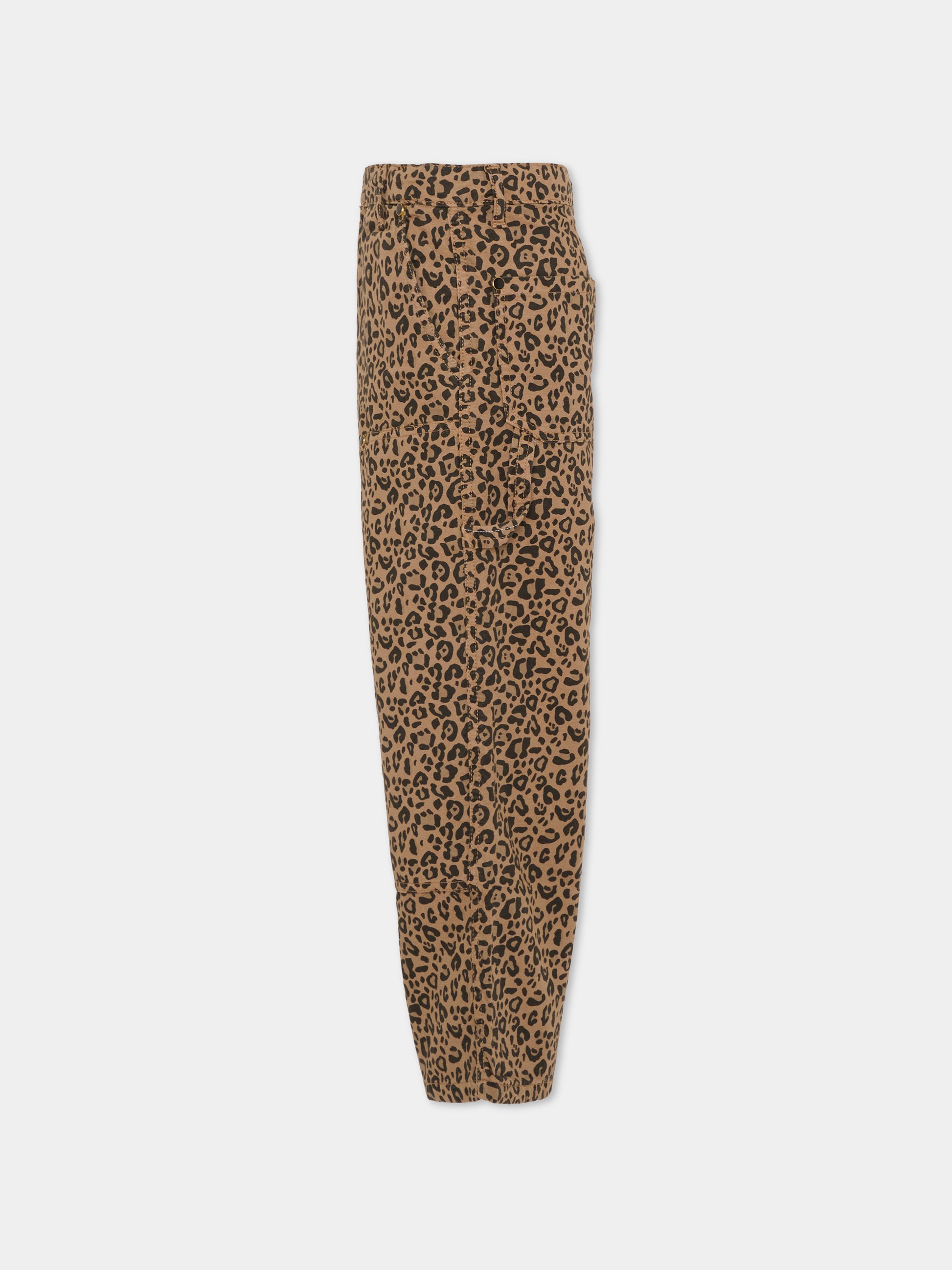 Pantaloni beige per bambina con stampa animalier,Msgm Kids,F5MSJGPA130 MS030