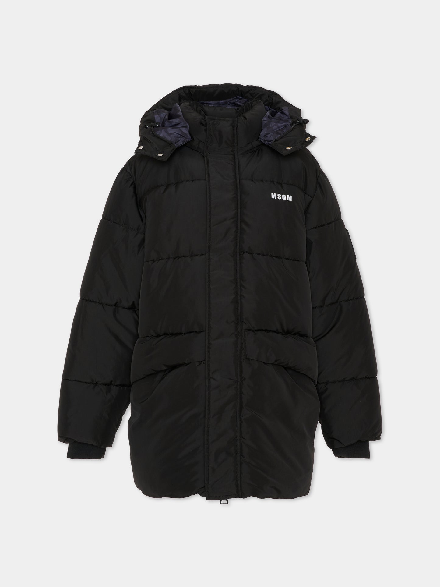 Piumino nero per bambini con logo,Msgm Kids,F5MSJUPF001 110