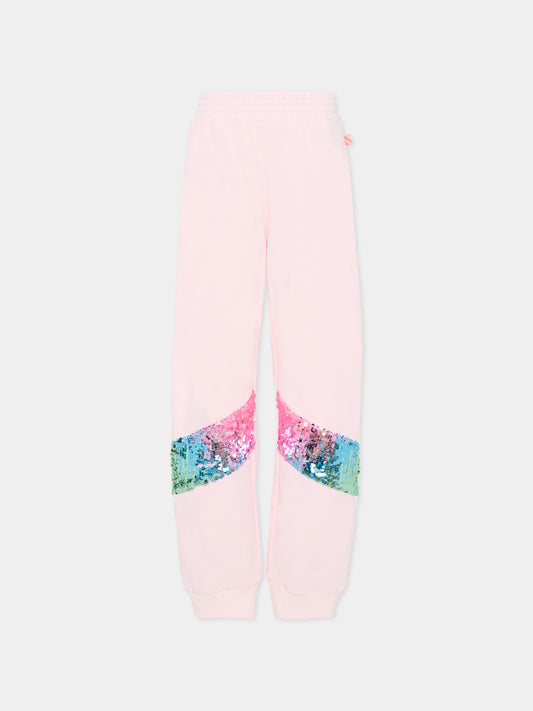 Pantaloni rosa per bambina con paillettes,Billieblush,U20441 44L
