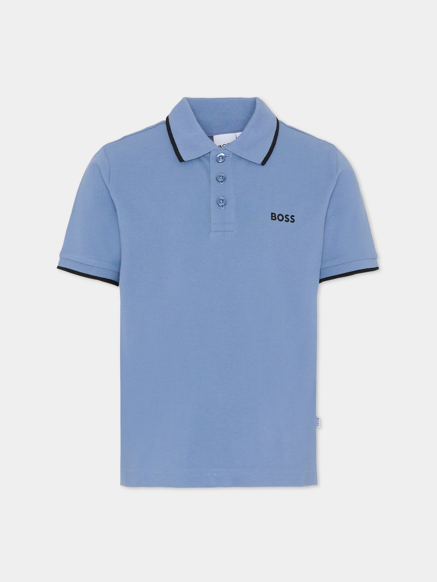 Polo celeste per bambino con logo,Boss,J51163 049