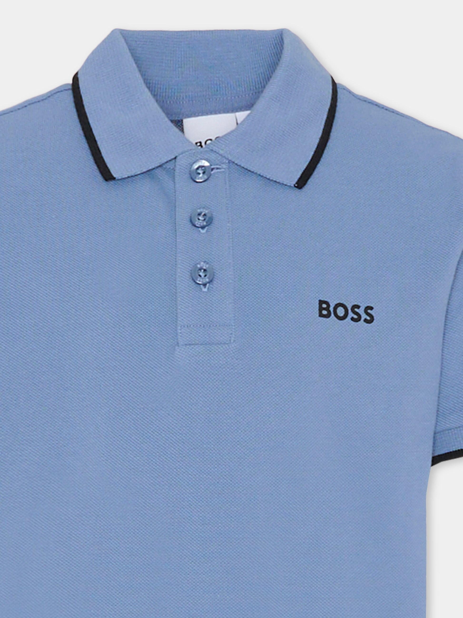 Polo celeste per bambino con logo,Boss,J51163 049