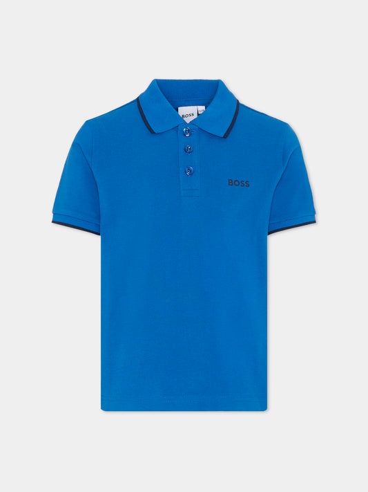 Polo blu per bambino con logo,Boss,J51163 87A