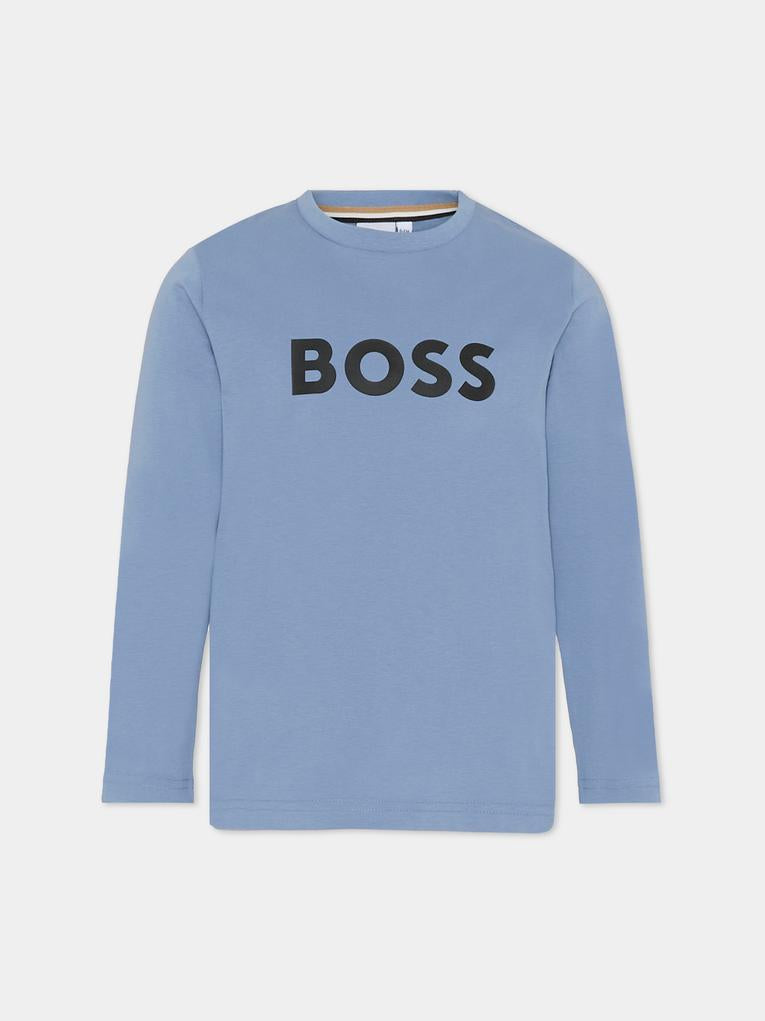 T-shirt celeste per bambino con logo,Boss,J51211 049