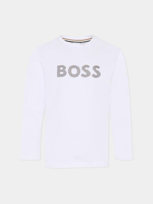 T-shirt bianca per bambino con logo,Boss,J51218 10P