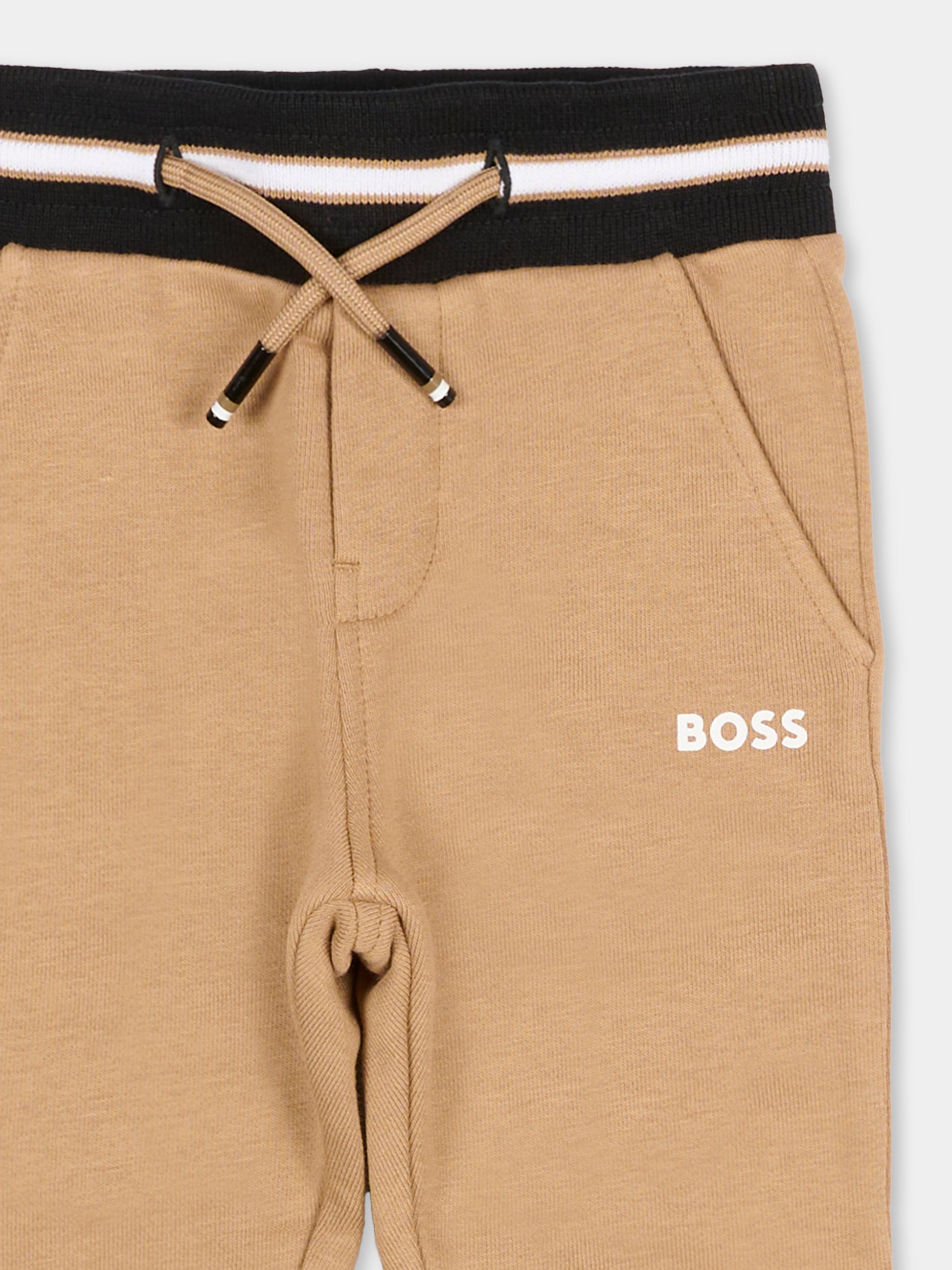 Pantaloni marroni per neonato con logo,Boss,J51272 269