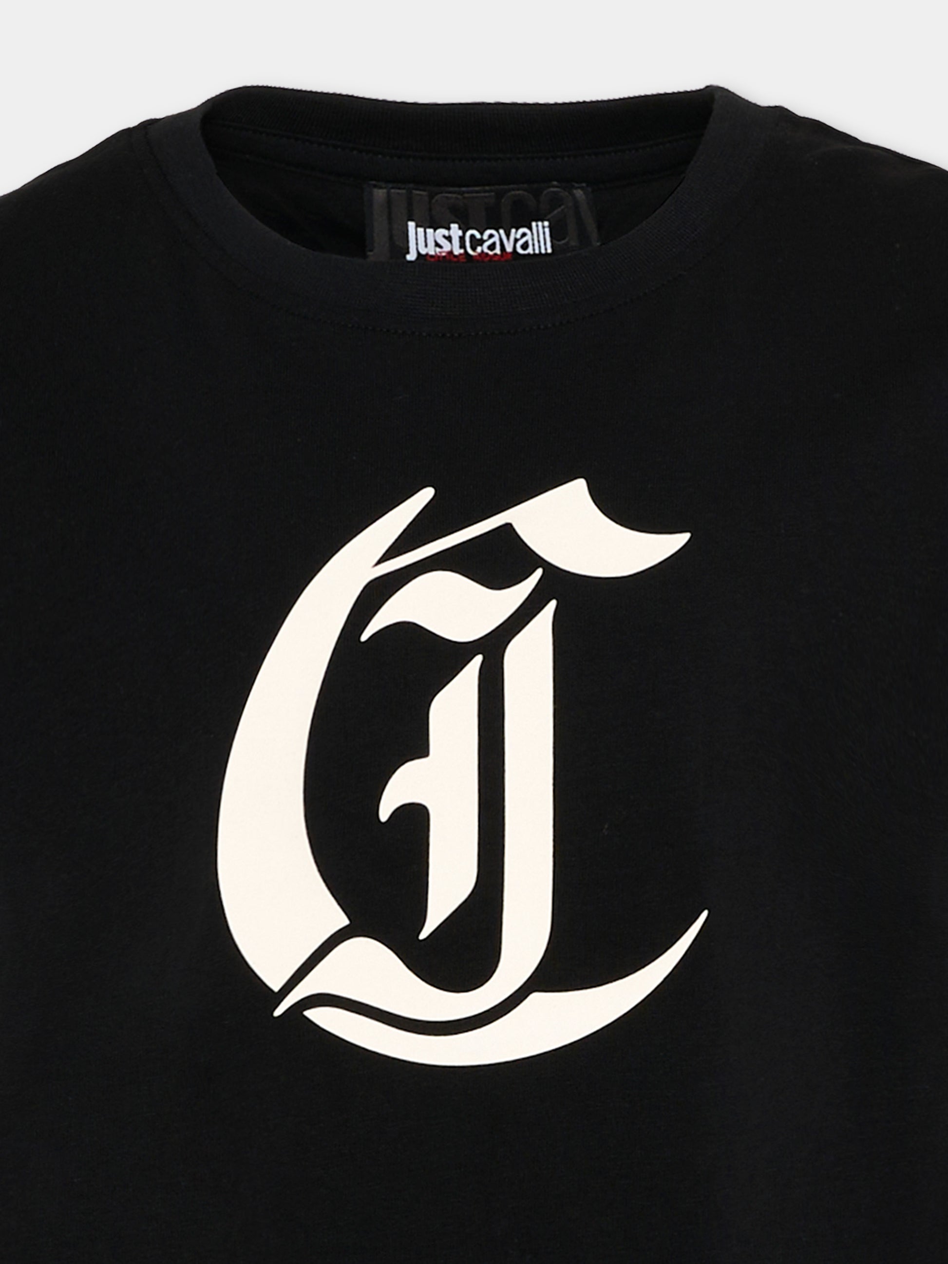 T-shirt nera per bambino con logo,Just Cavalli Kids,JBP26014TS BLACK