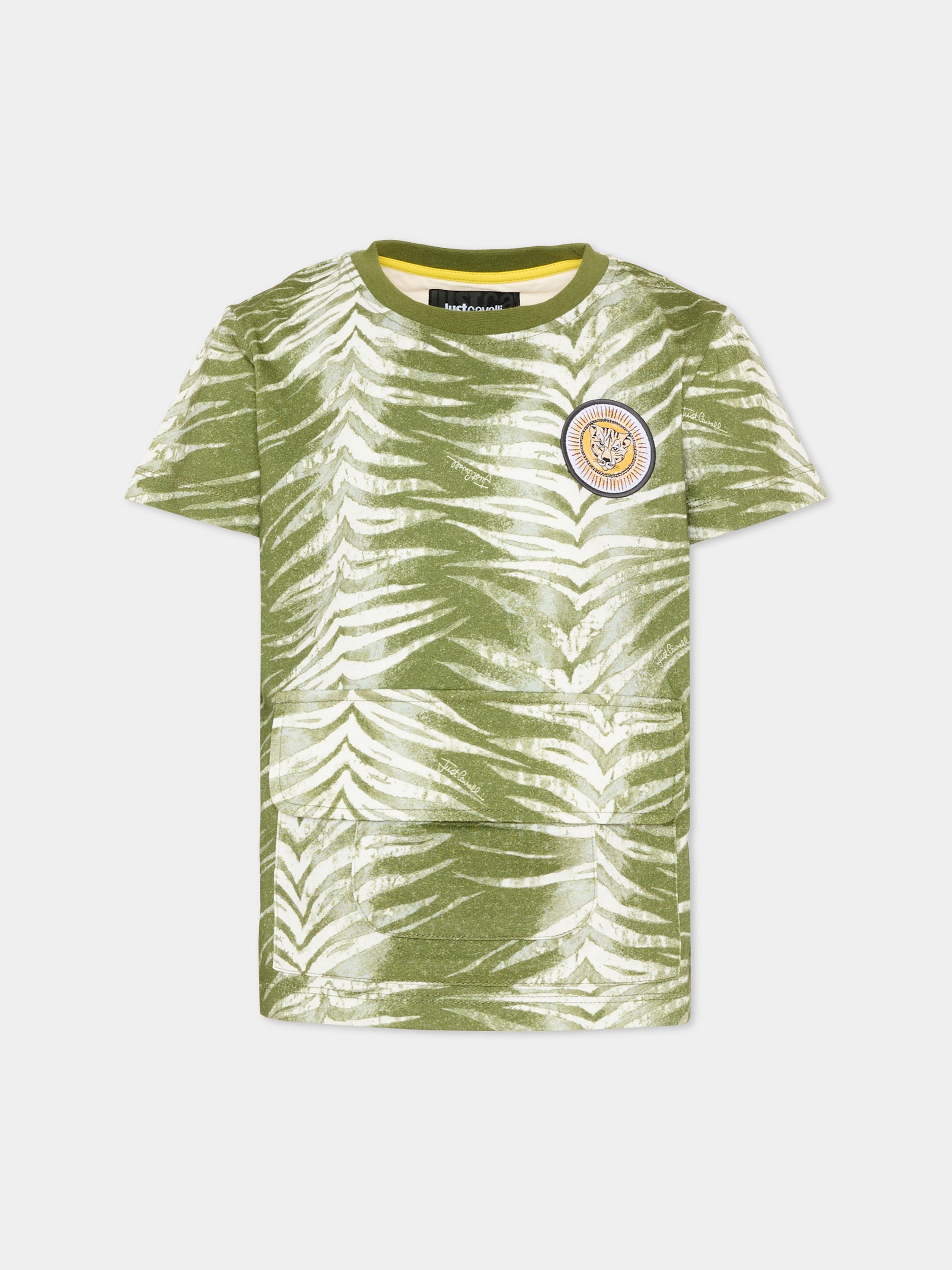 T-Shirt verde per bambino con stampa zebrata,Just Cavalli Kids,JBP26108TS ZEBRA GREEN CALLISTE