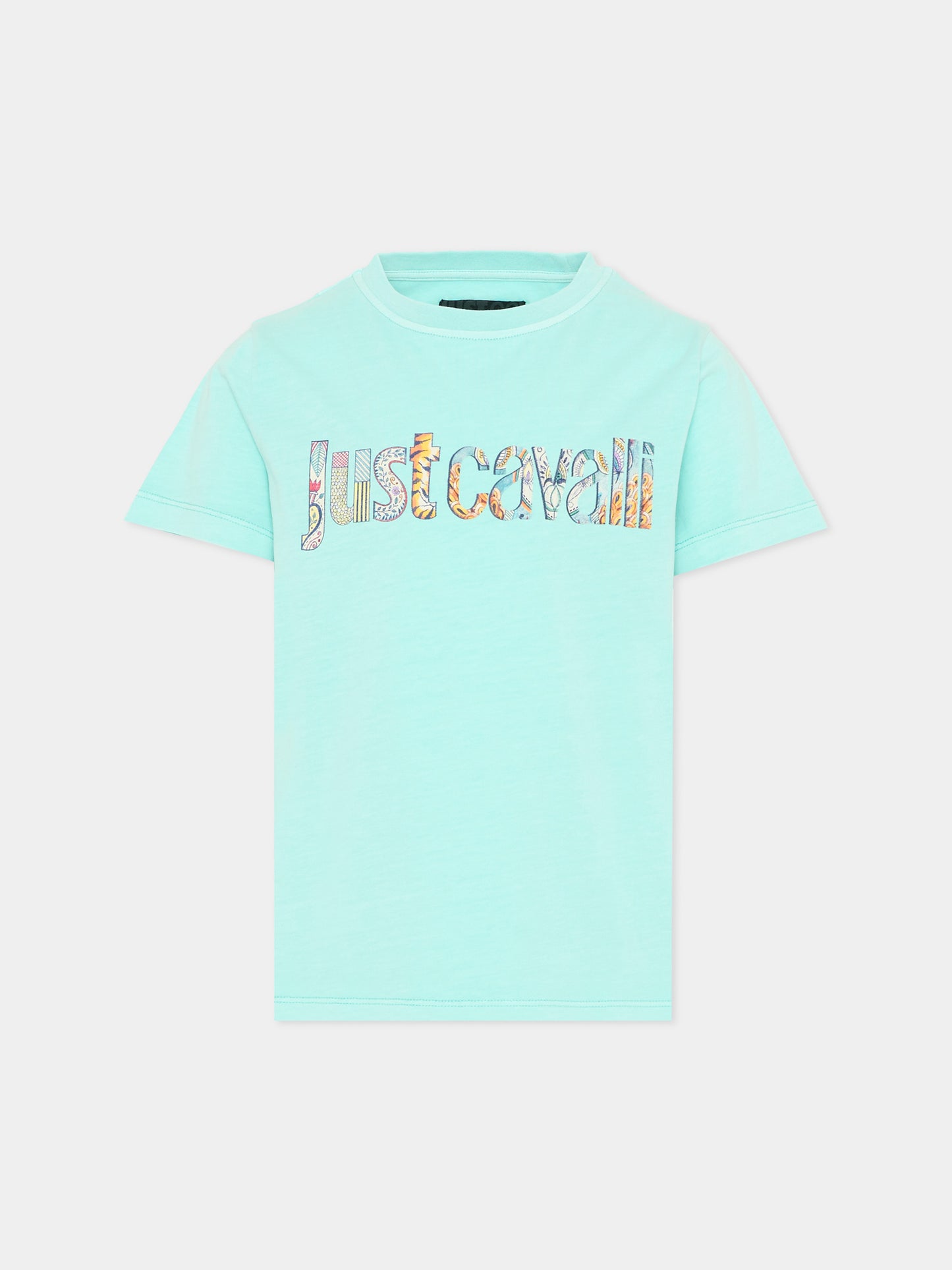 T-shirt verde per bambino con logo,Just Cavalli Kids,JBP26183TS GREEN OCEAN WAVE