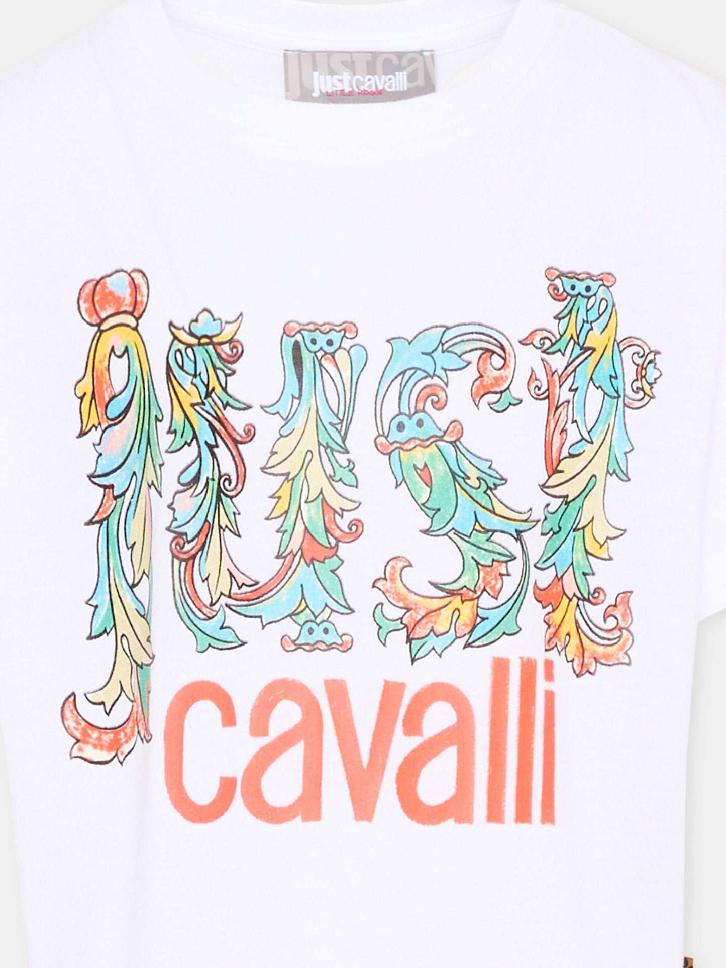 T-shirt bianca per bambina con logo,Just Cavalli Kids,JGP26085TS WHITE