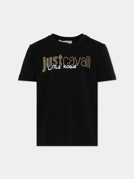 T-shirt nera per bambina con logo strass,Just Cavalli Kids,JGP26175TS BLACK