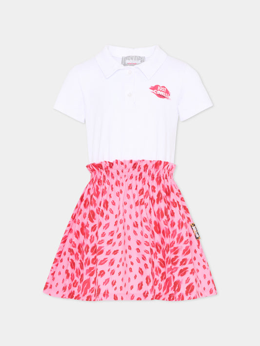 Vestito bianco per bambina con stampa baci,Just Cavalli Kids,JIP26013VE WHITE