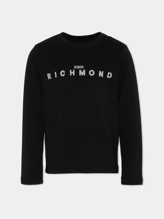 T-Shirt a manica lunga nera per bambini con logo,Richmond,RBP26021TS BLACK
