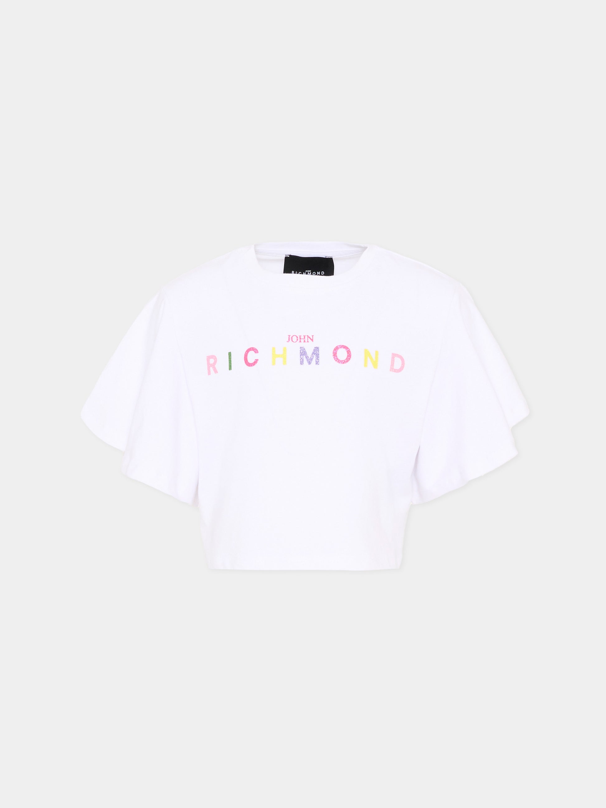 T-Shirt bianca per bambina con logo glitter,Richmond,RGP26008TO WHITE