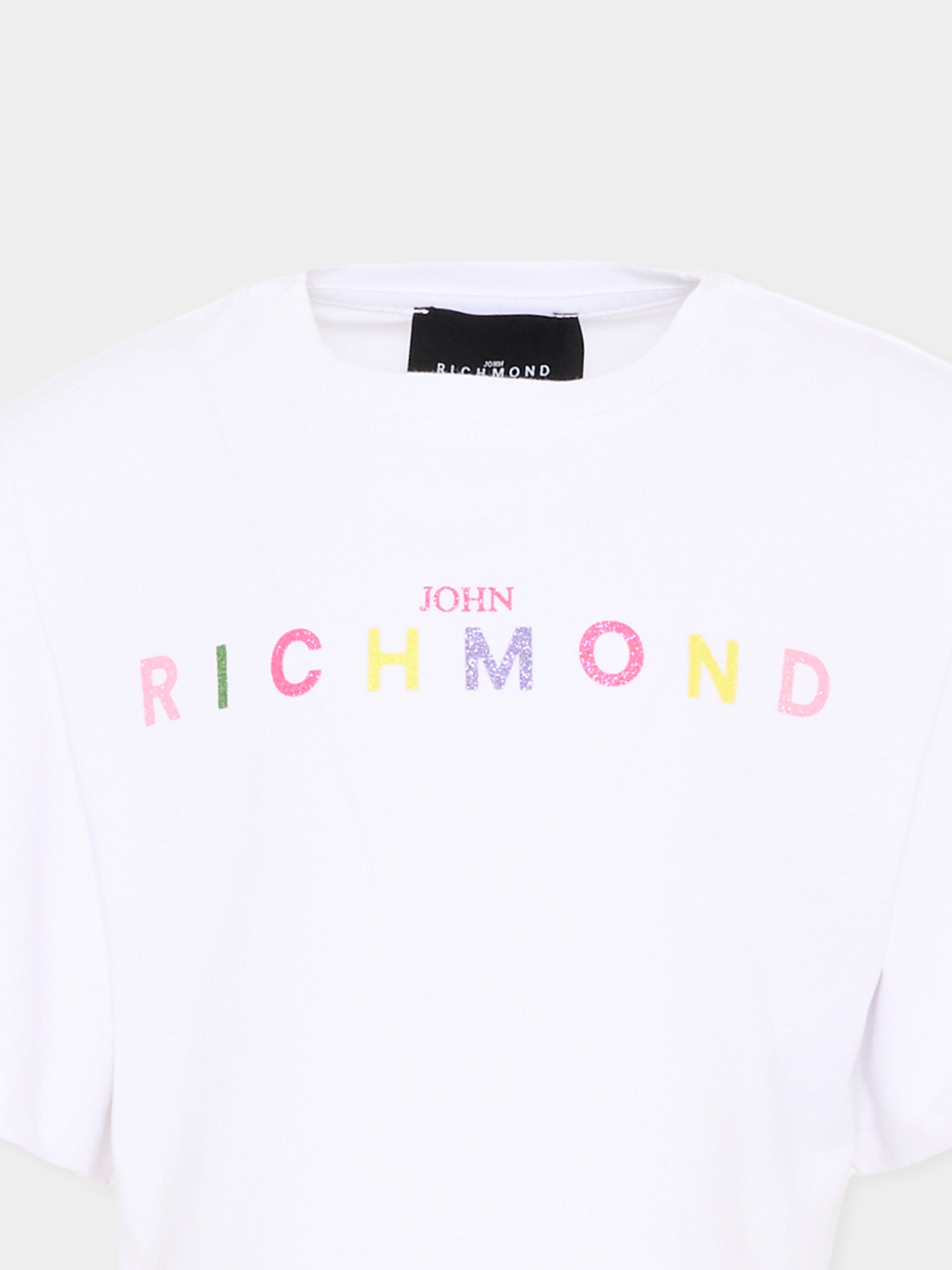 T-Shirt bianca per bambina con logo glitter,Richmond,RGP26008TO WHITE