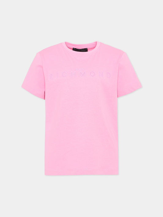 T-shirt rosa per bambina con logo,Richmond,RGP26017TS PINK BEGONIA