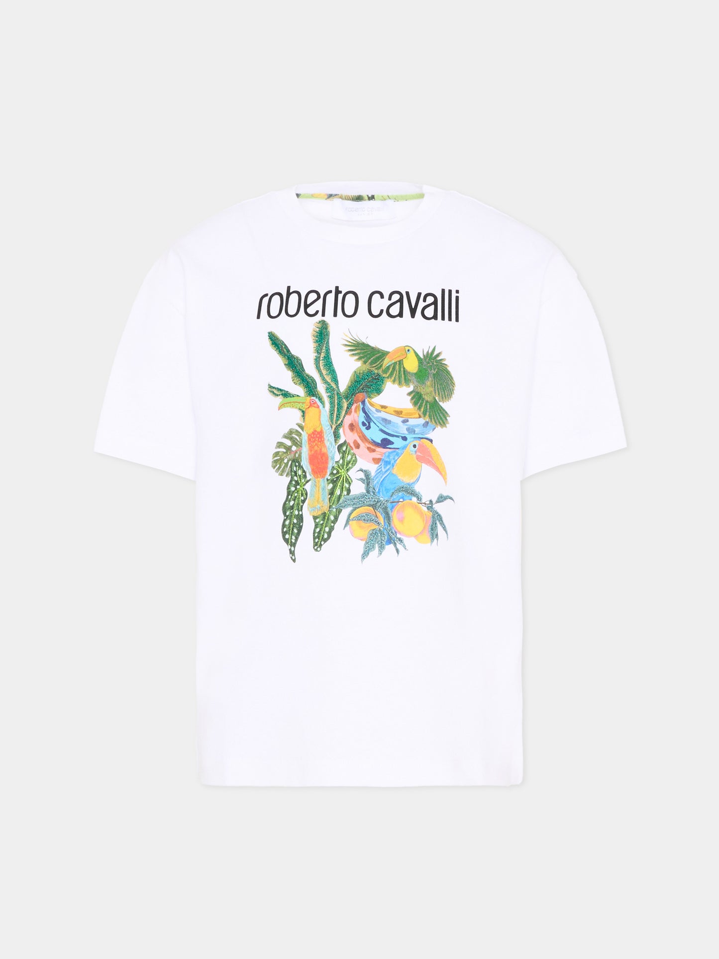 T-Shirt bianca per bambino con stampa jungle,Roberto Cavalli Kids,CBP26150TS WHITE