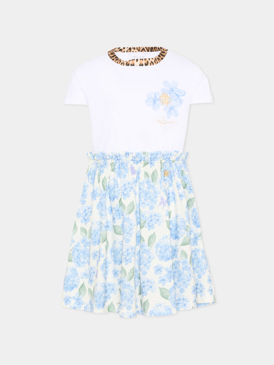 Vestito bianco per bambina con stampa floreale,Roberto Cavalli Kids,CGP26002VE WHITE