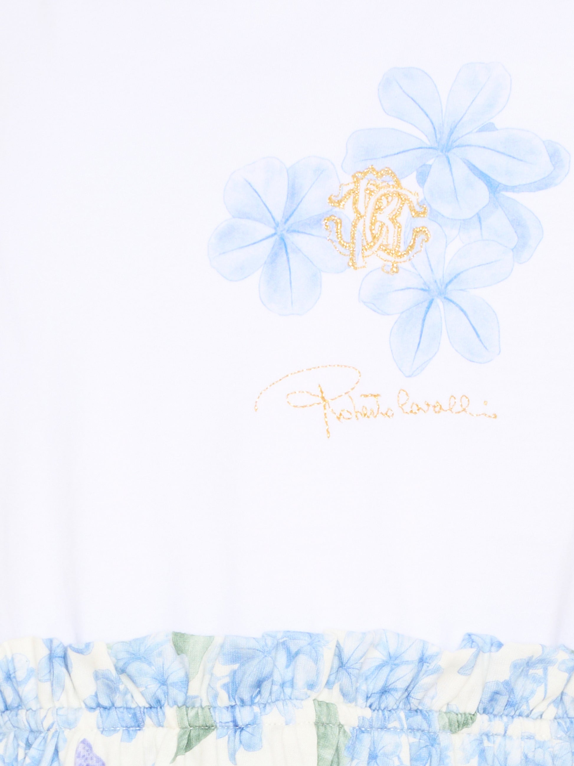 Vestito bianco per bambina con stampa floreale,Roberto Cavalli Kids,CGP26002VE WHITE
