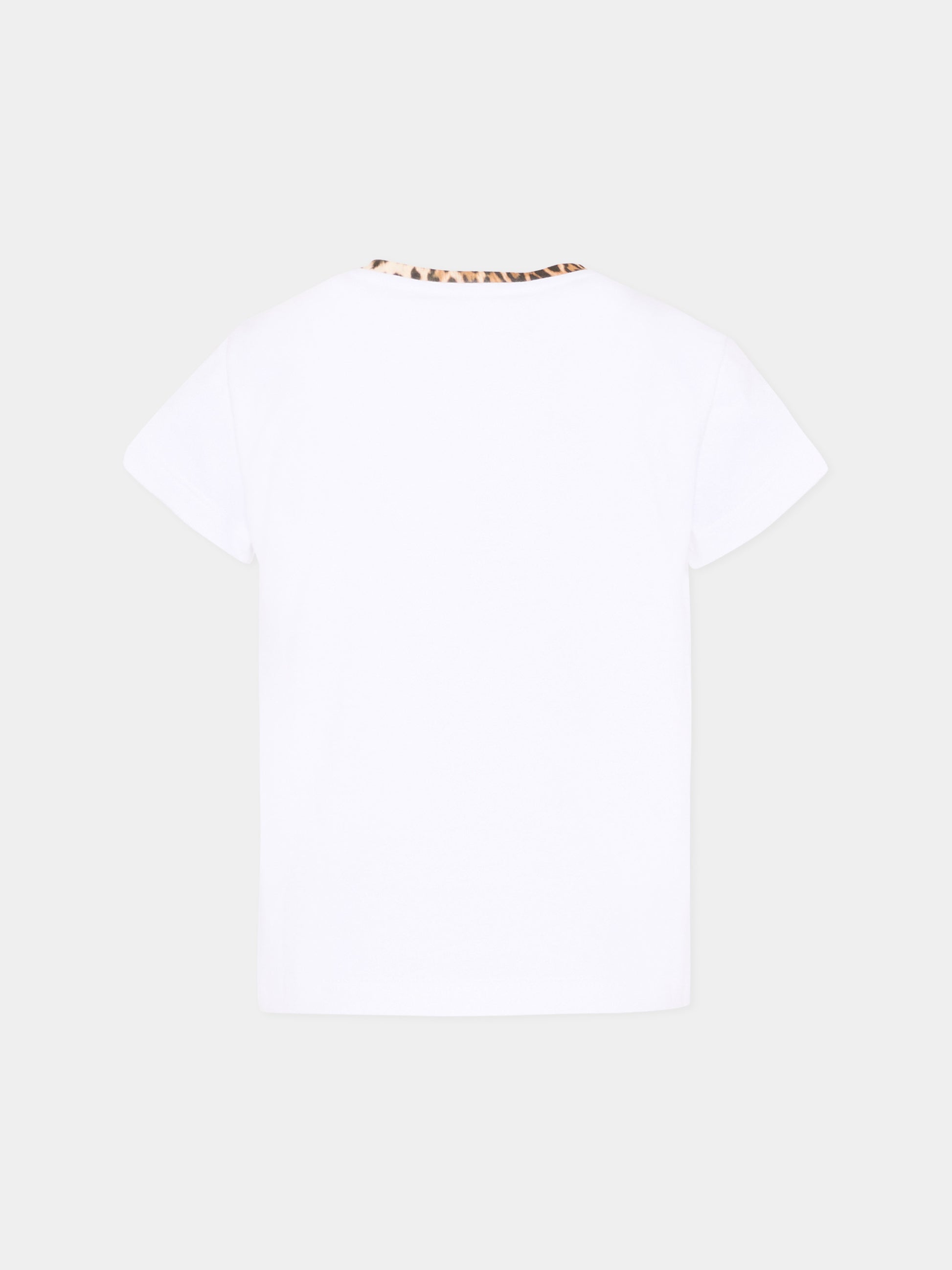 T-Shirt bianca per bambina con logo,Roberto Cavalli Kids,CGP26010TS WHITE