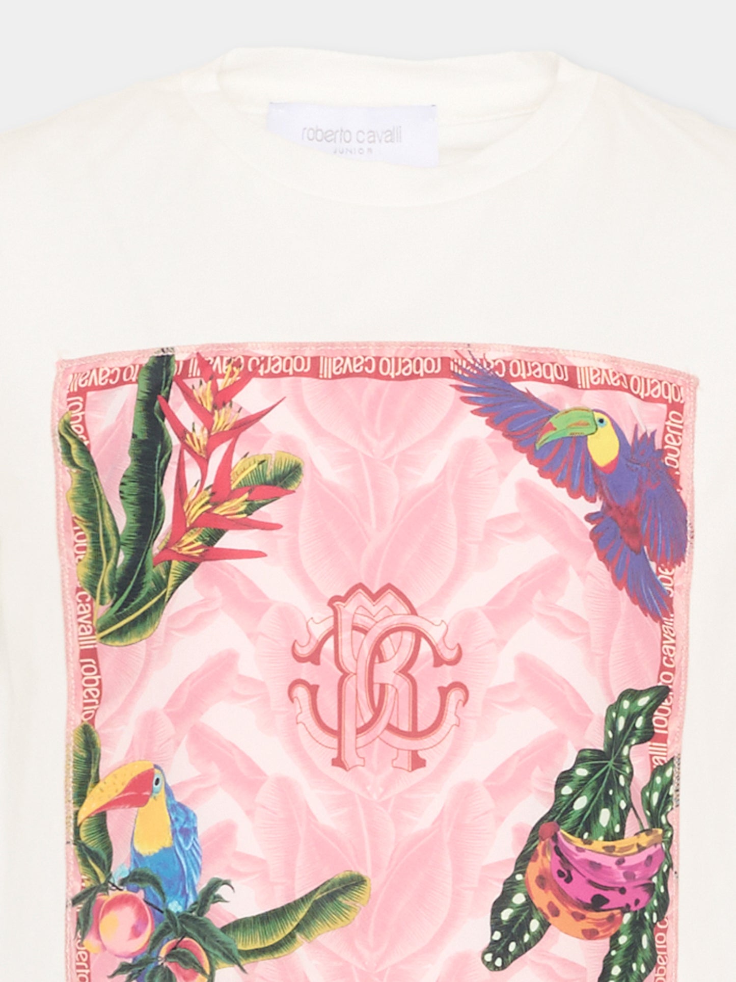 T-Shirt bianca per bambina con maxi patch,Roberto Cavalli Kids,CGP26030TS WHITE