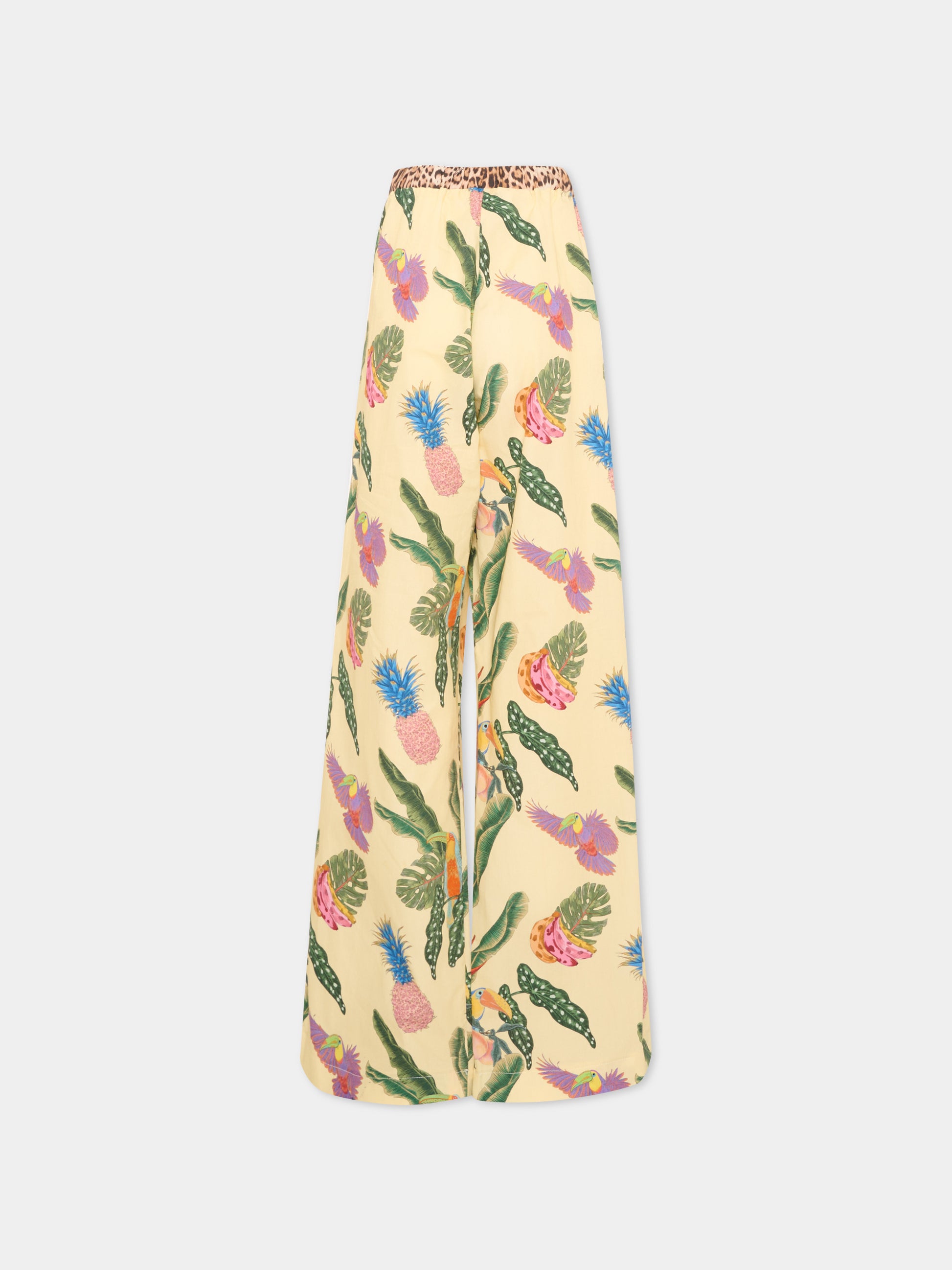 Pantaloni gialli per bambina con stampa jungle,Roberto Cavalli Kids,CGP26031PA TROPICANA YELLOW